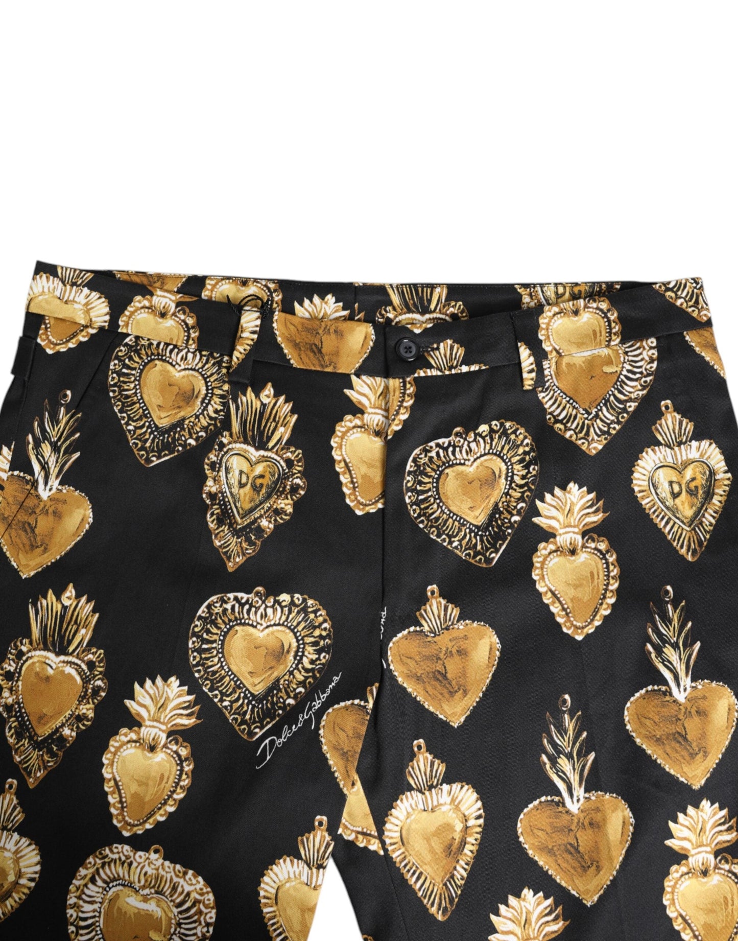 Black Gold Sacred Heart Print Pants