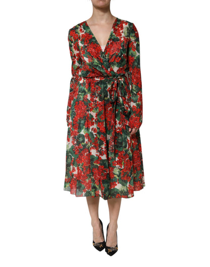 Multicolor Floral Long Sleeves V-neck Dress