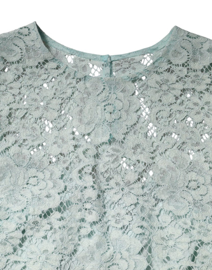 Mint Green Floral Lace Cotton Blouse Top