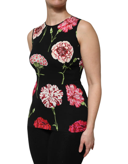 Black Floral Print Sleeveless Tank Blouse Top