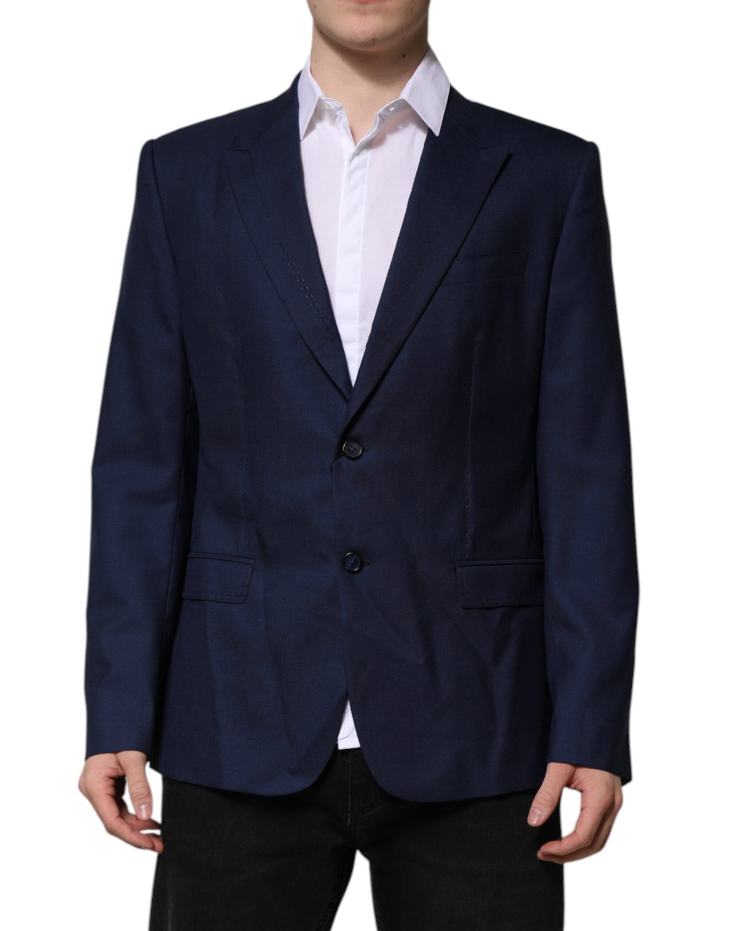 Blue Wool Single Breasted Suit Coat Blazer