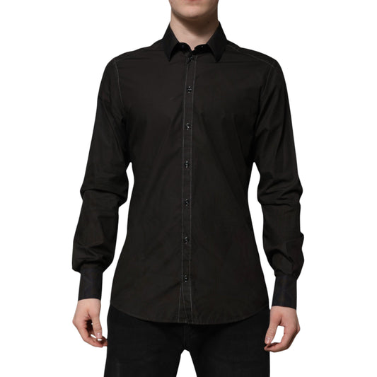 Black Cotton Jacquard GOLD Collar Dress Shirt