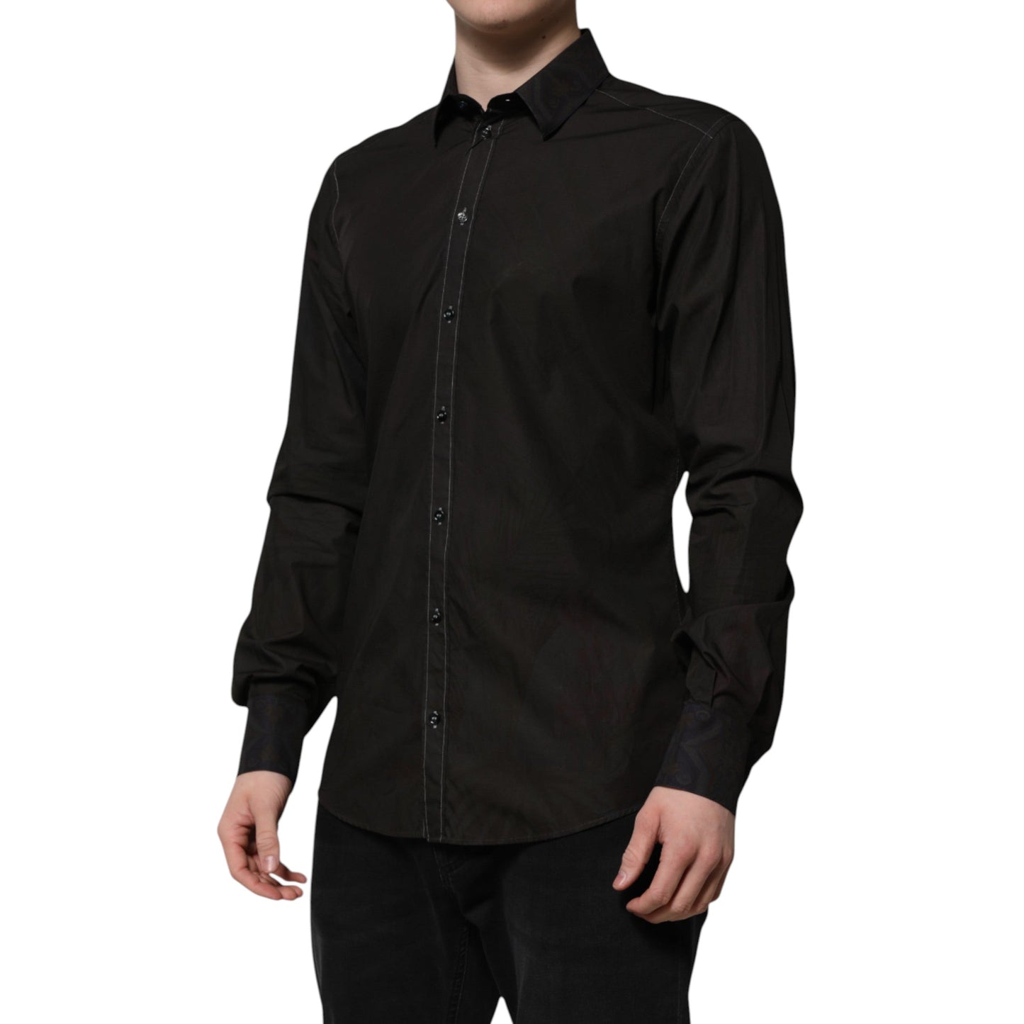 Black Cotton Jacquard GOLD Collar Dress Shirt