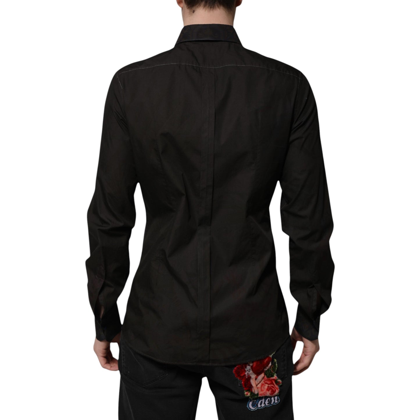 Black Cotton Jacquard GOLD Collar Dress Shirt
