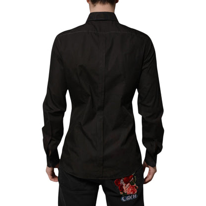 Black Cotton Jacquard GOLD Collar Dress Shirt