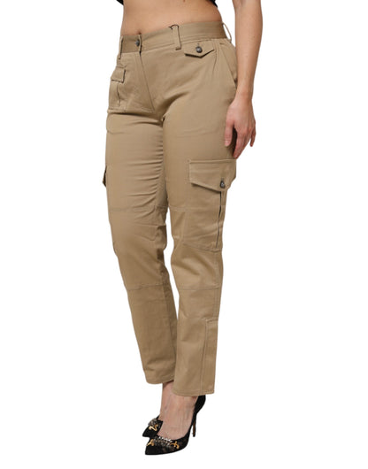 Brown Cotton Cargo Tapered Pants