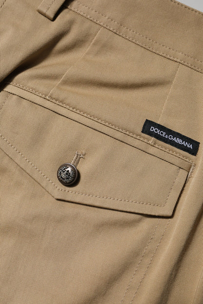 Brown Cotton Cargo Tapered Pants