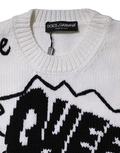 White Wool Knit Crew Neck Pullover Sweater