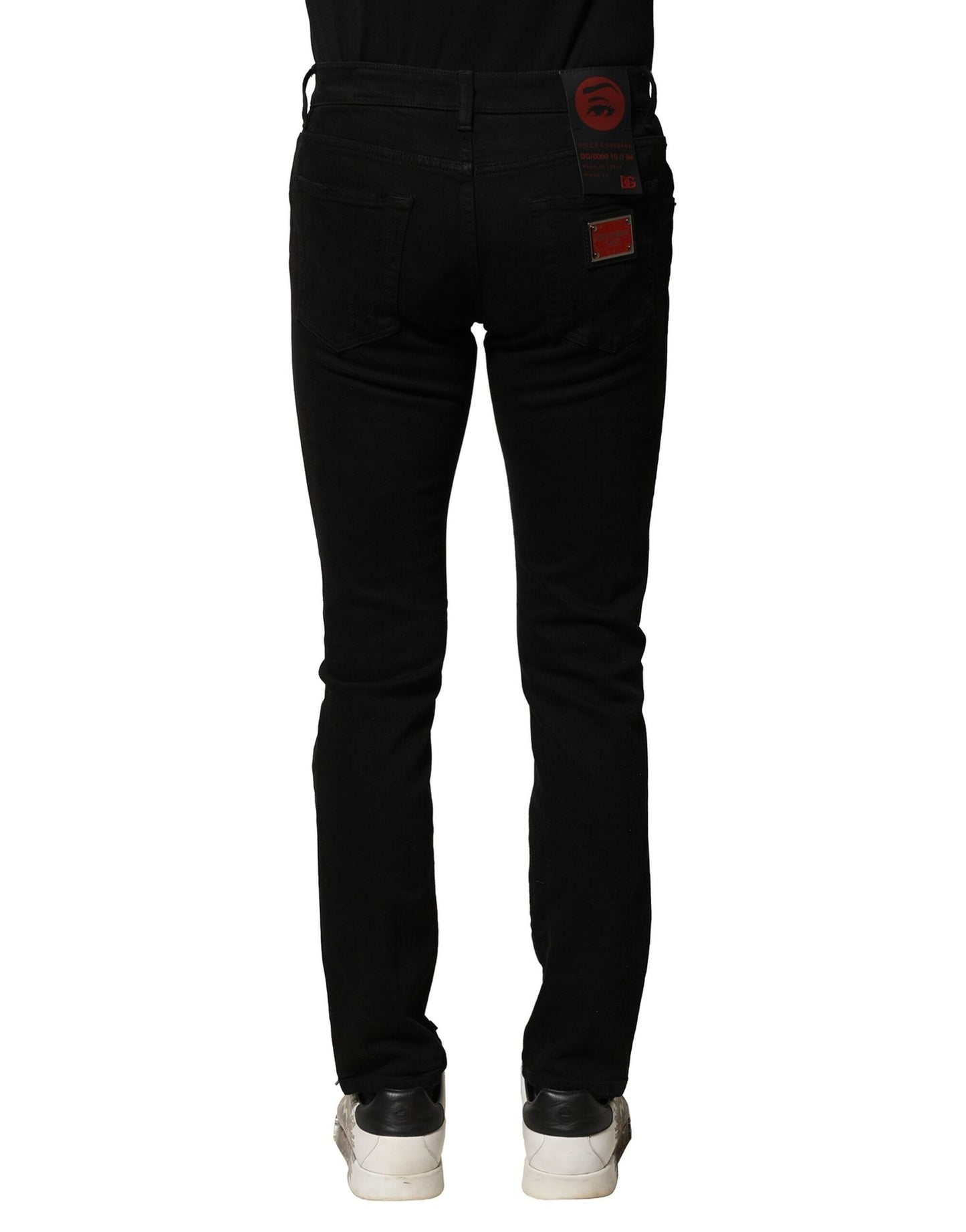 Black Cotton Logo Plaque Slim Denim Jeans