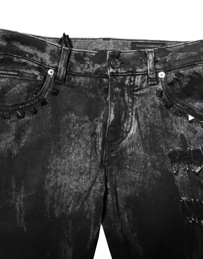 Black Washed Embellished Skinny Denim Jeans