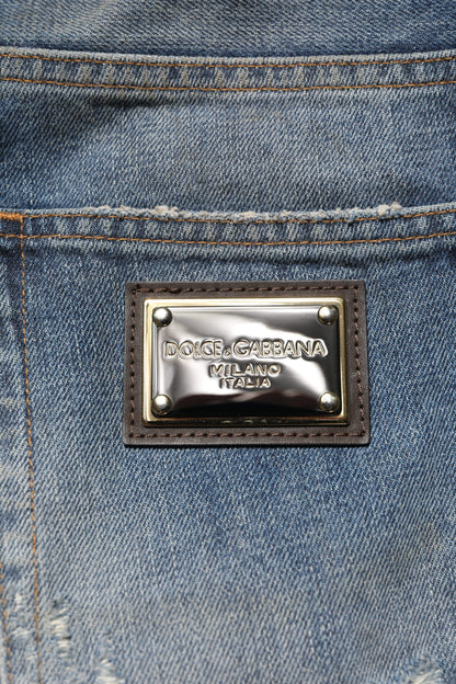 Blue Cotton Tattered Men Denim Jeans