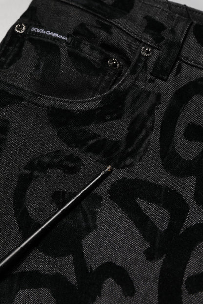 Gray Cotton DG Logo Straight Men Denim Jeans