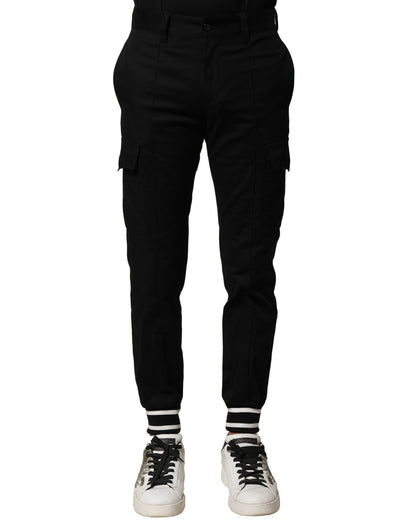 Black Cotton Cargo Joggers Men Pants