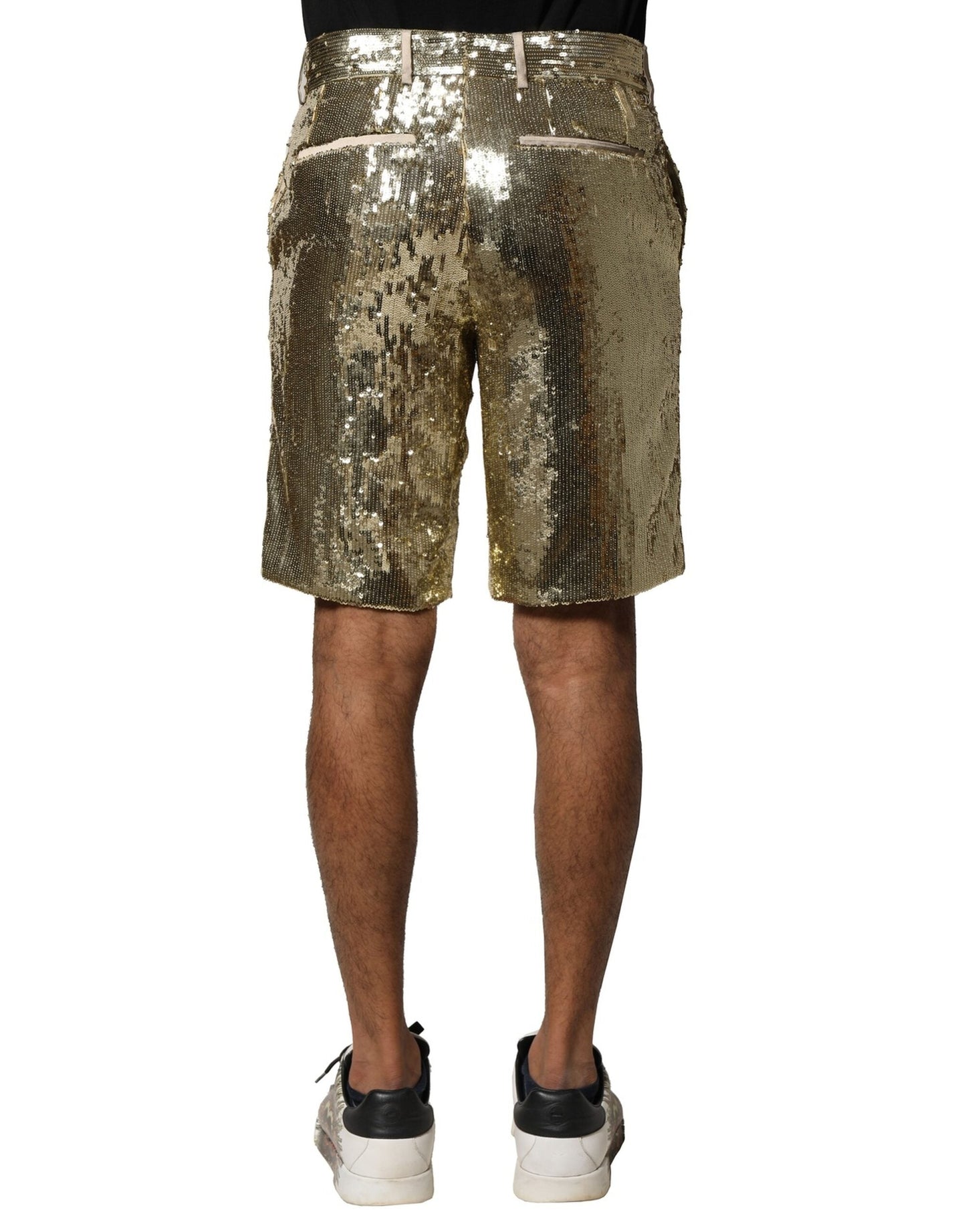 Gold Sequin Polyester Embellished Bermuda Shorts