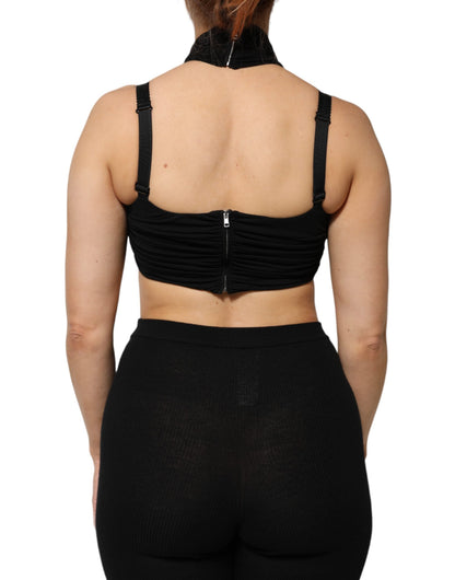 Black Cropped Viscose Halter Bustier Top