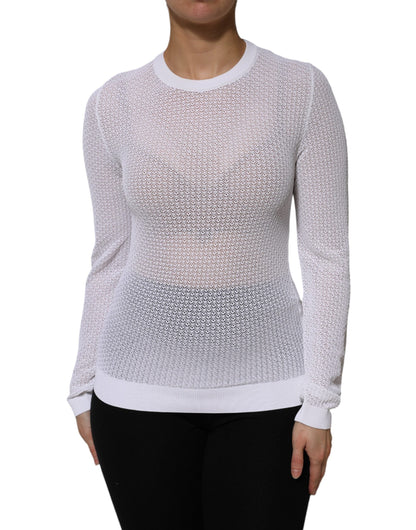 White Round Neck Long Sleeves Pullover Top
