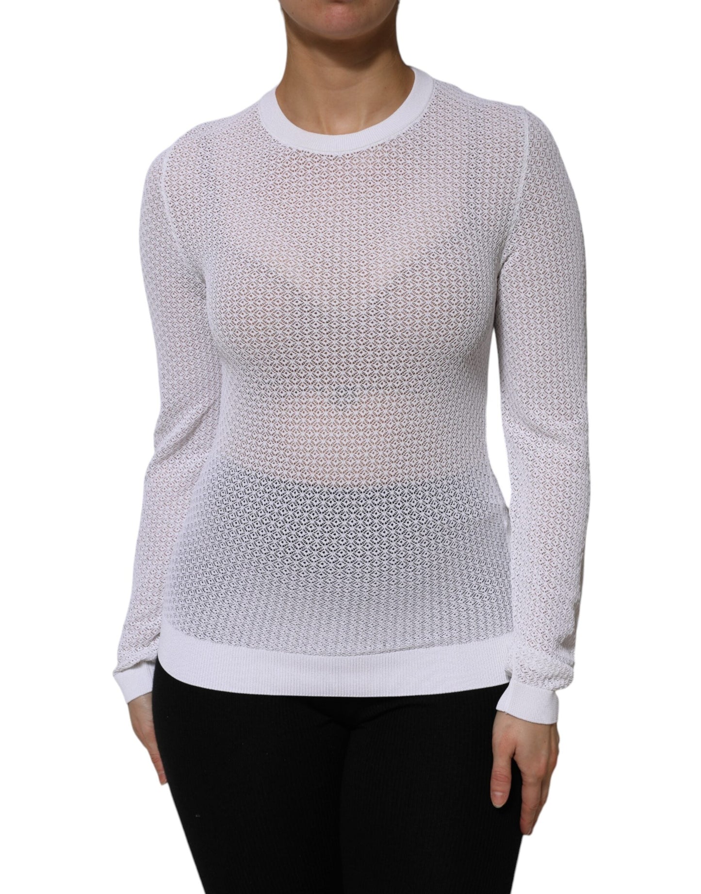 White Round Neck Long Sleeves Pullover Top
