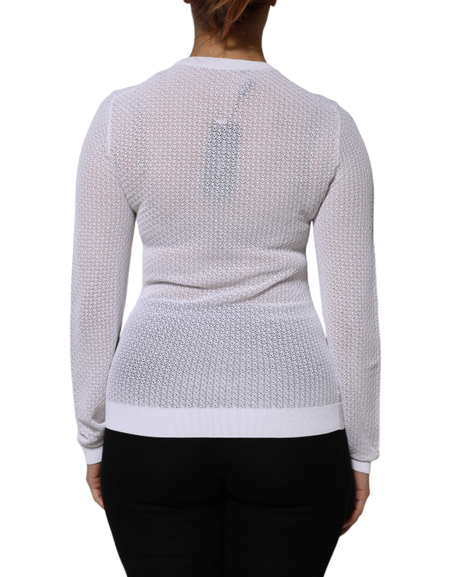 White Round Neck Long Sleeves Pullover Top