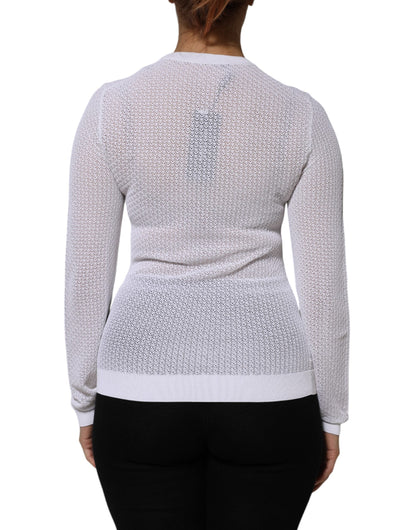 White Round Neck Long Sleeves Pullover Top