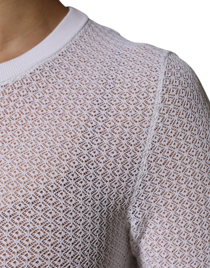 White Round Neck Long Sleeves Pullover Top