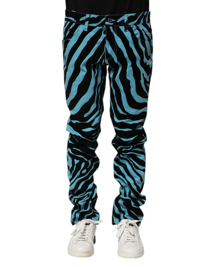 Blue Black Stripes Skinny Denim Jeans