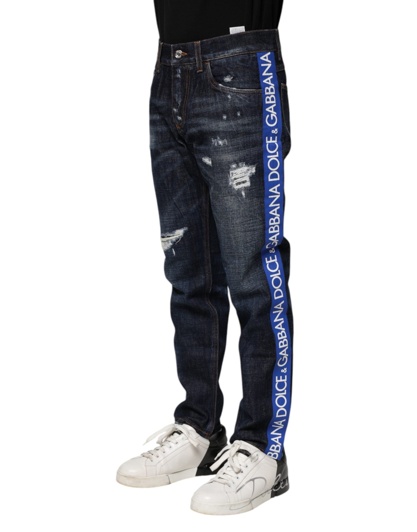 Dark Blue Tattered Skinny Denim Jeans