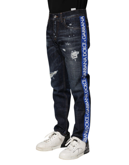 Dark Blue Tattered Skinny Denim Jeans