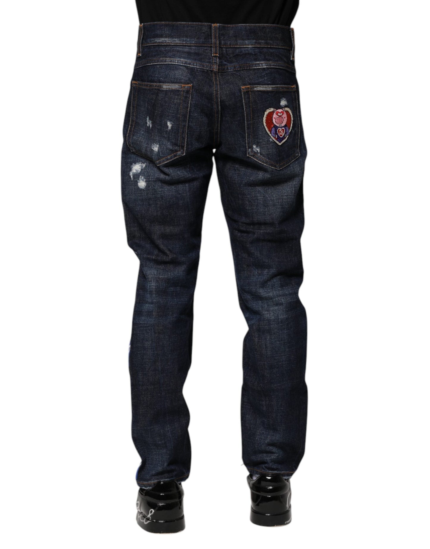 Dark Blue Tattered Skinny Denim Jeans
