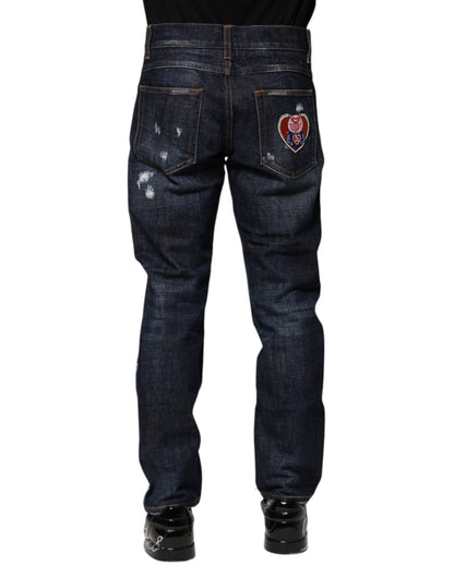 Dark Blue Tattered Skinny Denim Jeans
