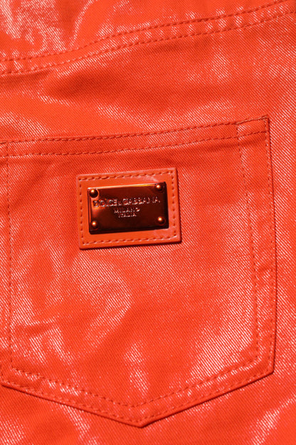 Orange Cotton High Waisted Denim Jeans