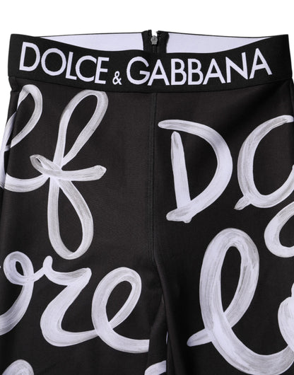 Black Polyester Logo Print Mid Waisted Pants