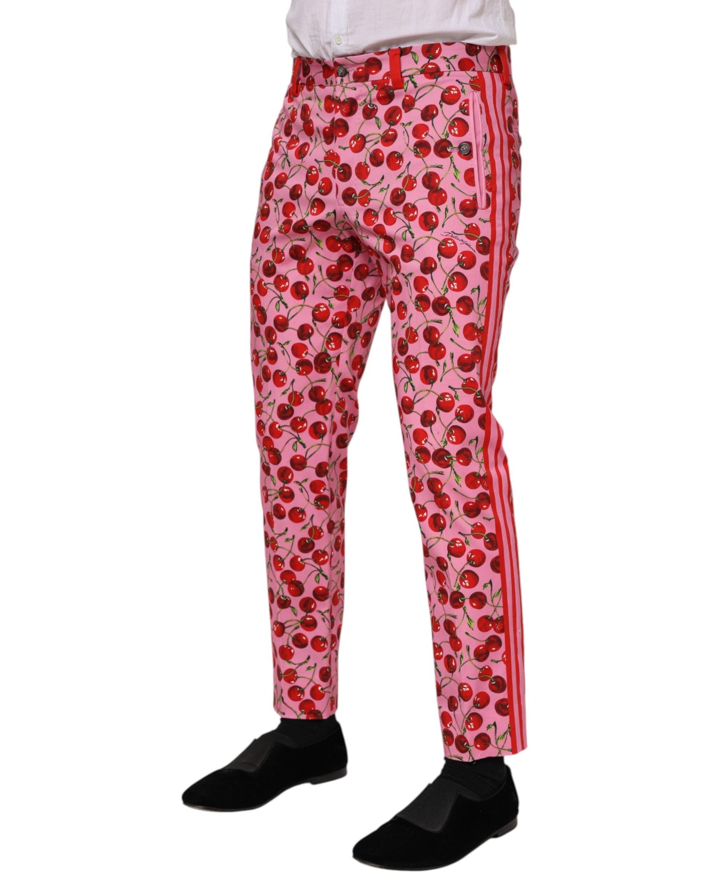 Pink Cherry Print Cotton Dress Pants