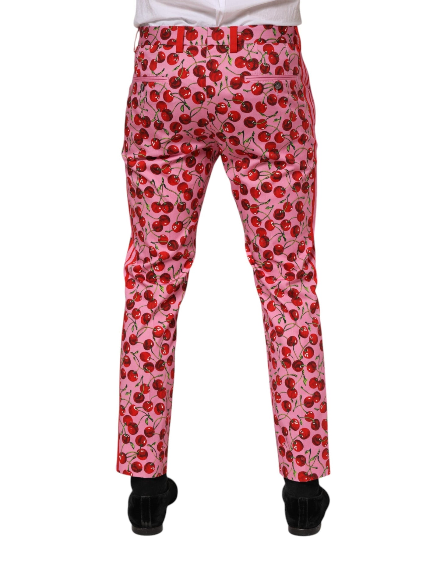 Pink Cherry Print Cotton Dress Pants