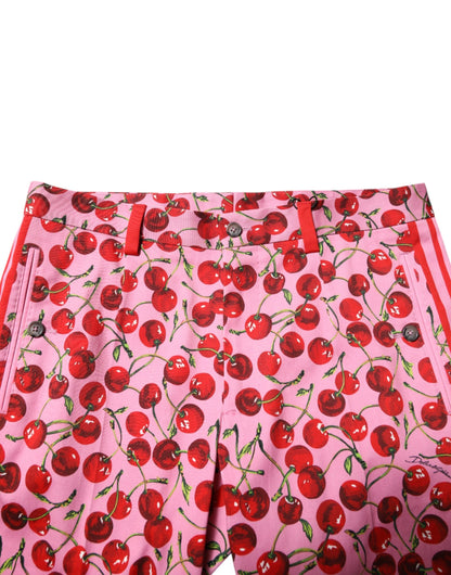 Pink Cherry Print Cotton Dress Pants