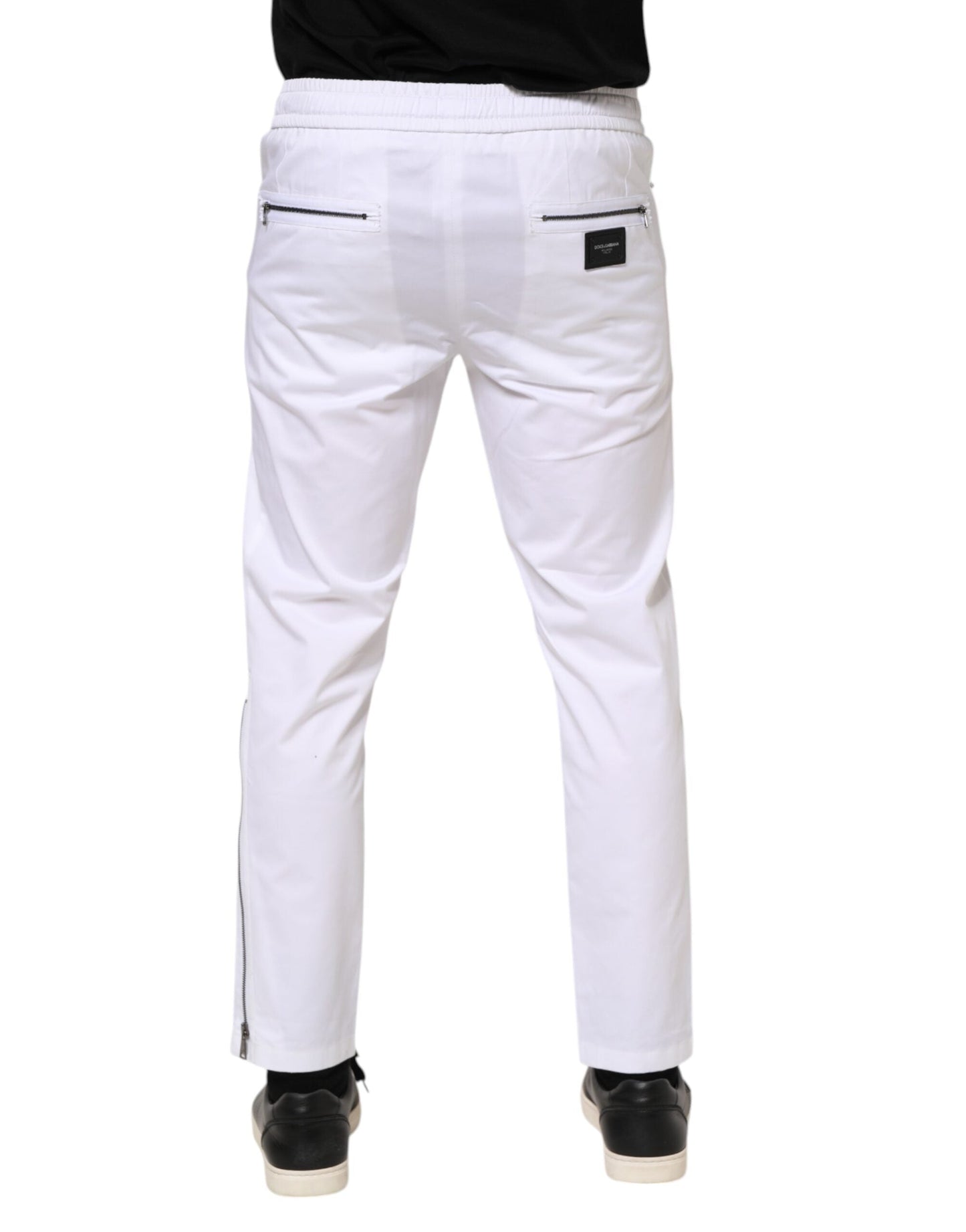 White Cotton Stretch Logo Men Jogger Pants
