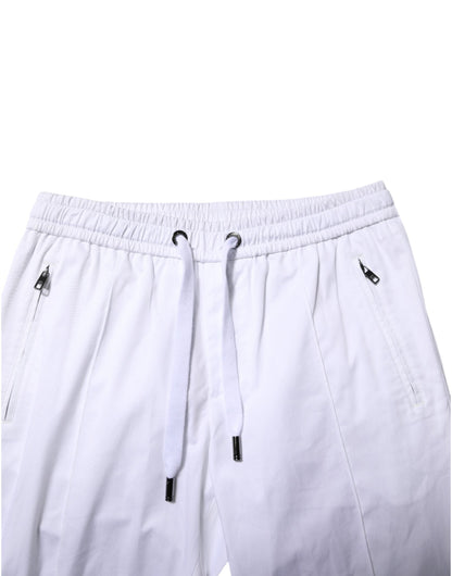 White Cotton Stretch Logo Men Jogger Pants