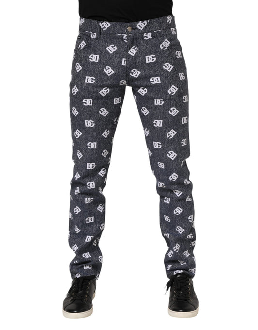 Dark Gray Logo Cotton Skinny Slim Denim Jeans