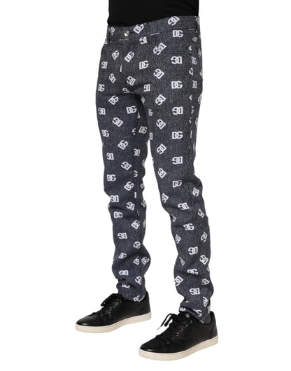 Dark Gray Logo Cotton Skinny Slim Denim Jeans