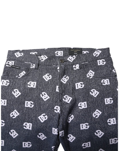 Dark Gray Logo Cotton Skinny Slim Denim Jeans