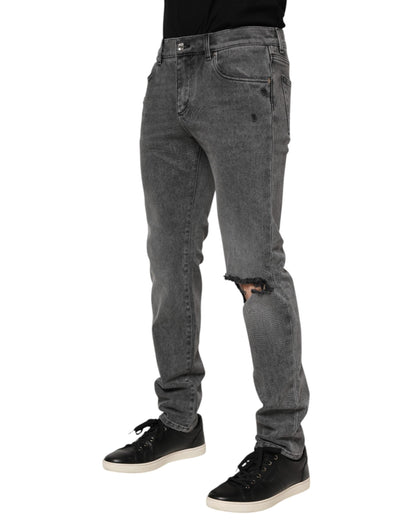 Gray Cotton Logo Plaque Denim Jeans