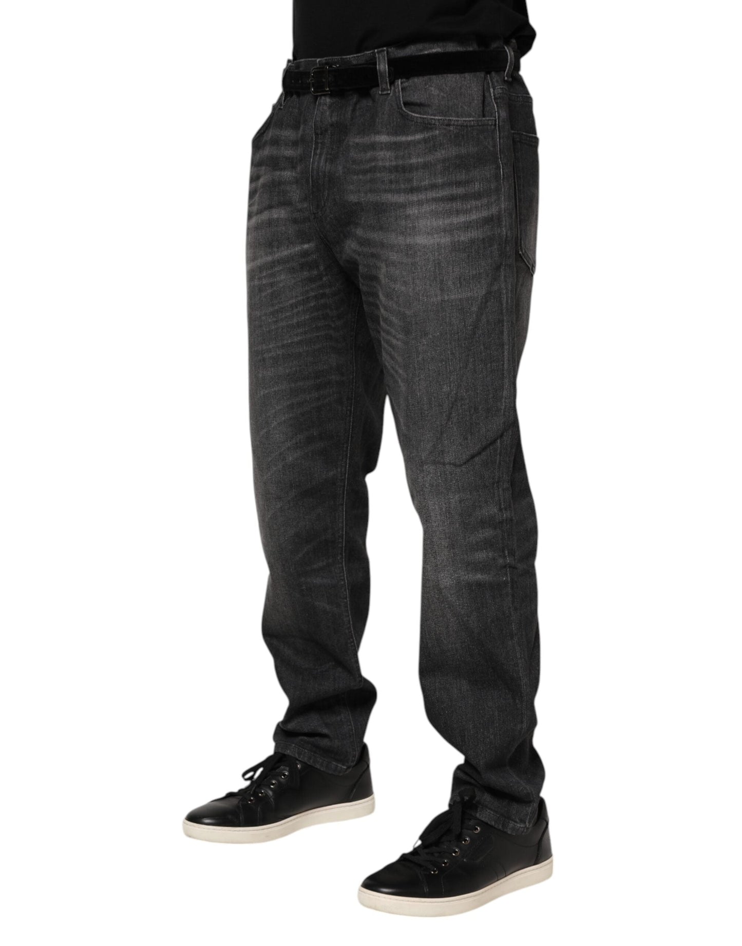 Gray Washed Cotton Loose Denim Jeans