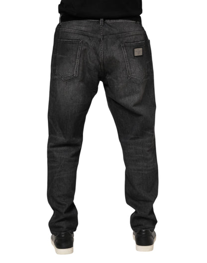 Gray Washed Cotton Loose Denim Jeans