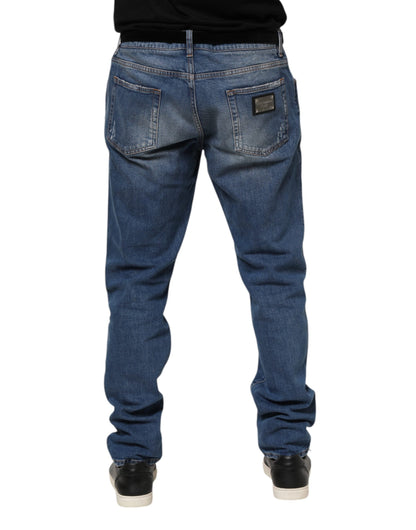 Blue Washed Cotton Logo Plaque Denim Jeans