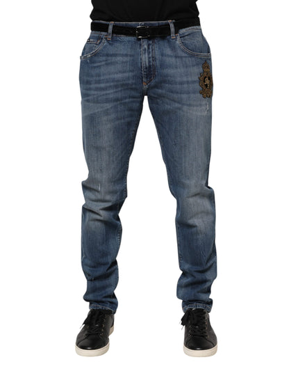 Blue Logo Embroidery Denim Jeans