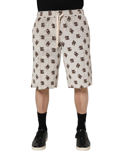 White Cotton DG Mania Print Men Bermuda Shorts