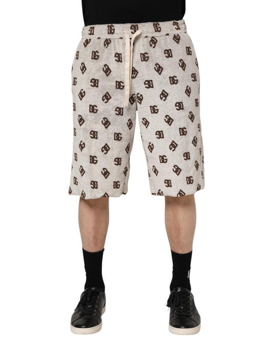 White Cotton DG Mania Print Men Bermuda Shorts