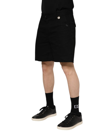 Black Cotton Knee Length Men Bermuda Shorts