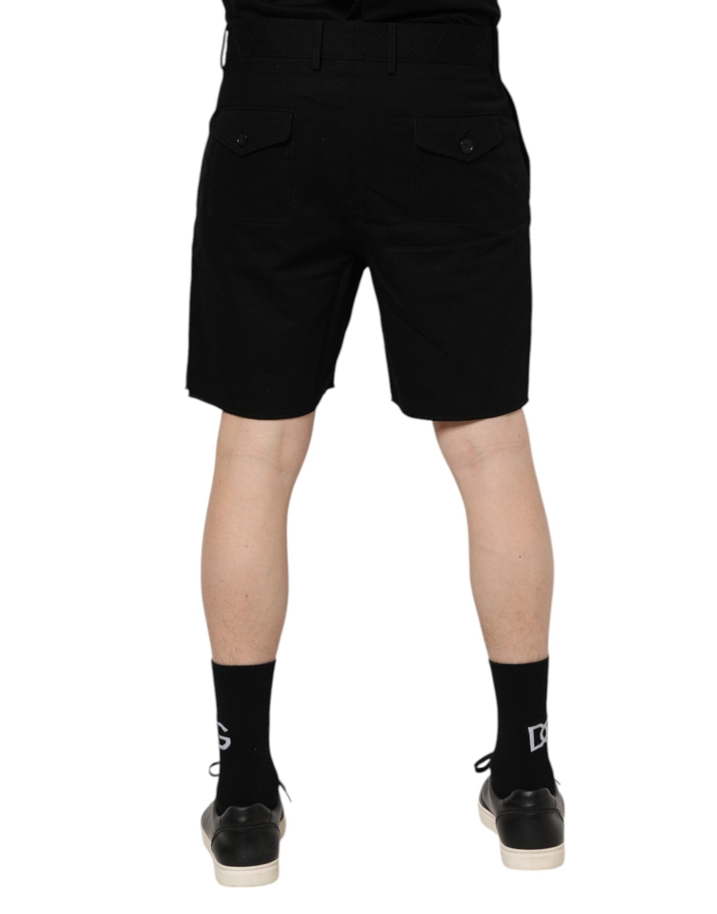 Black Cotton Knee Length Men Bermuda Shorts