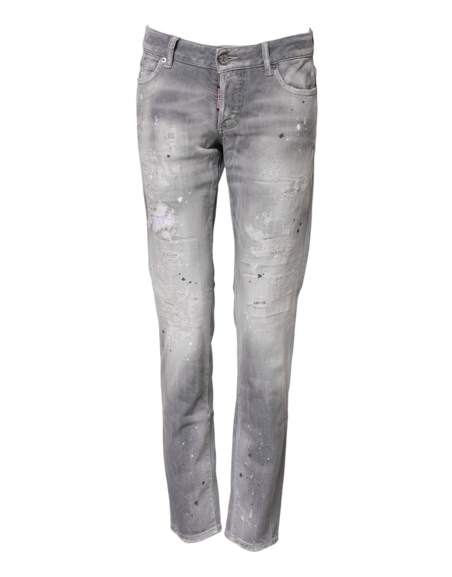 Gray Washed Mid Waist Tapered Denim Jeans