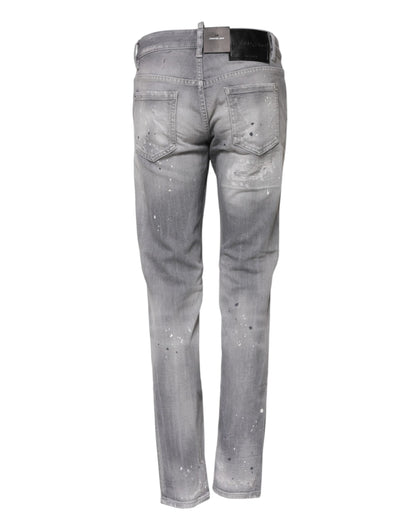 Gray Washed Mid Waist Tapered Denim Jeans